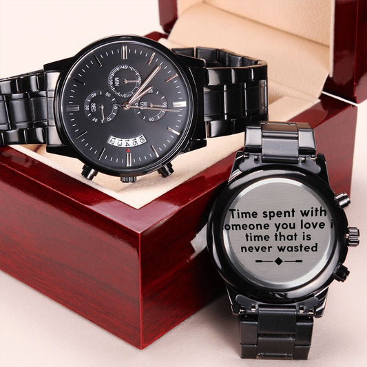 Black Chronograph Watch, Engraved