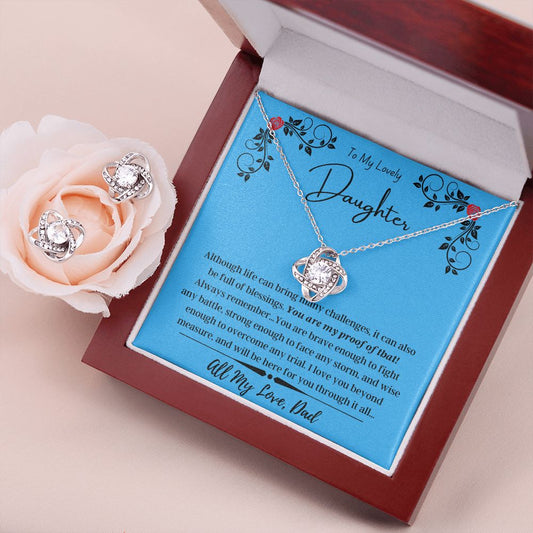Love Knot Earring & Necklace Set - To Daughter from Dad (blue)