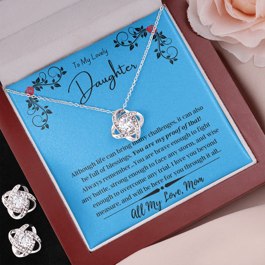 Love Knot Earring & Necklace Set - To Daughter from Mom (blue)
